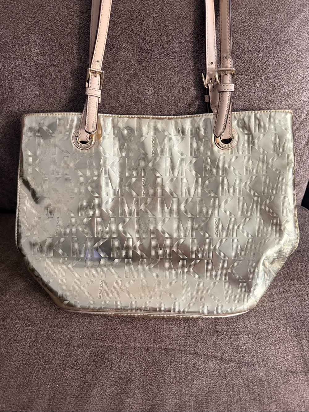 Michael Kors Metallic Gold MK Monogram Tote Bag